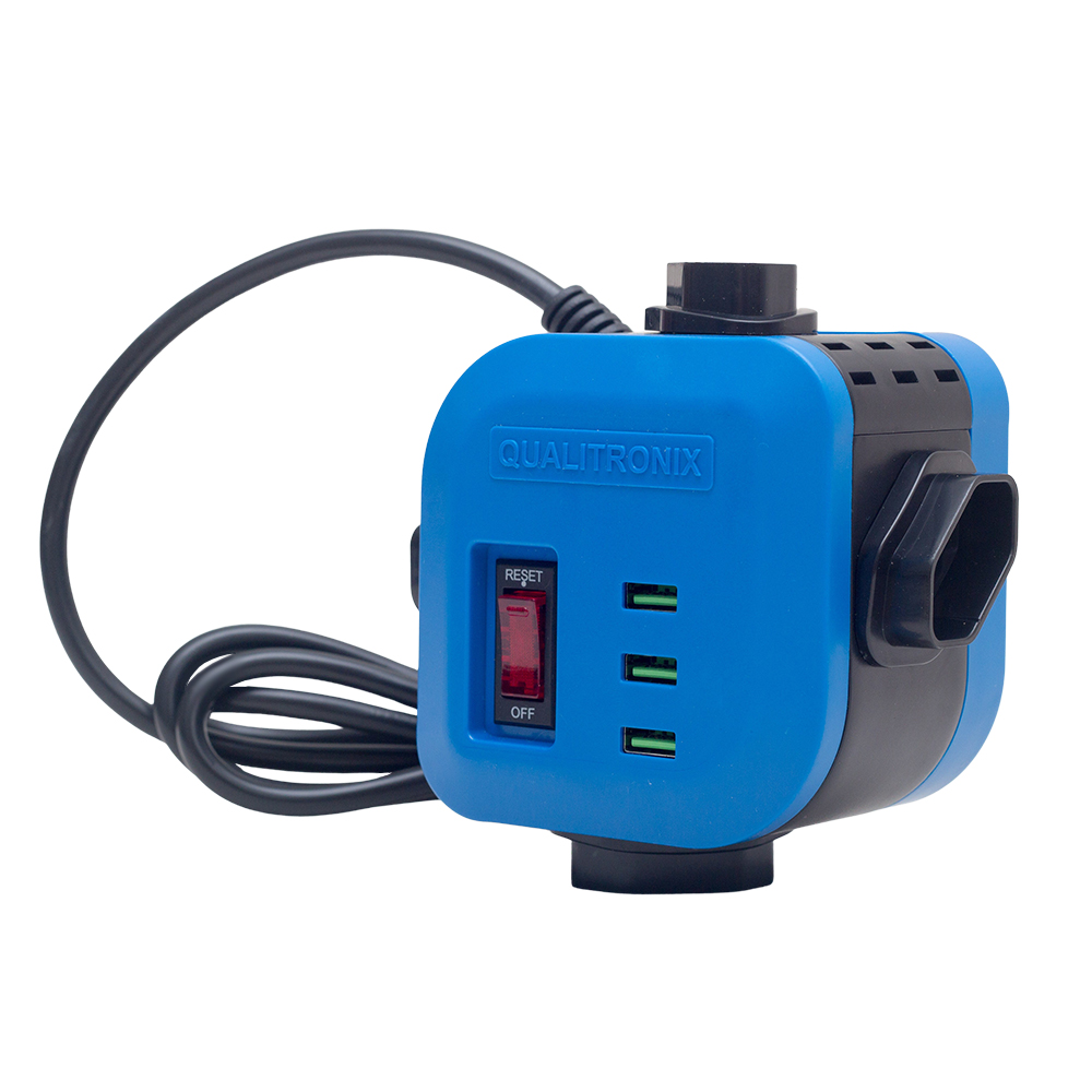 Central Protetora Filtro de Linha Torre 4 Tomadas, com Cabo, Azul + 3 USB + DPS - Modelo: QCFL4-CAUSB